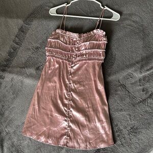 Pink Satin Ruched Mini Dress